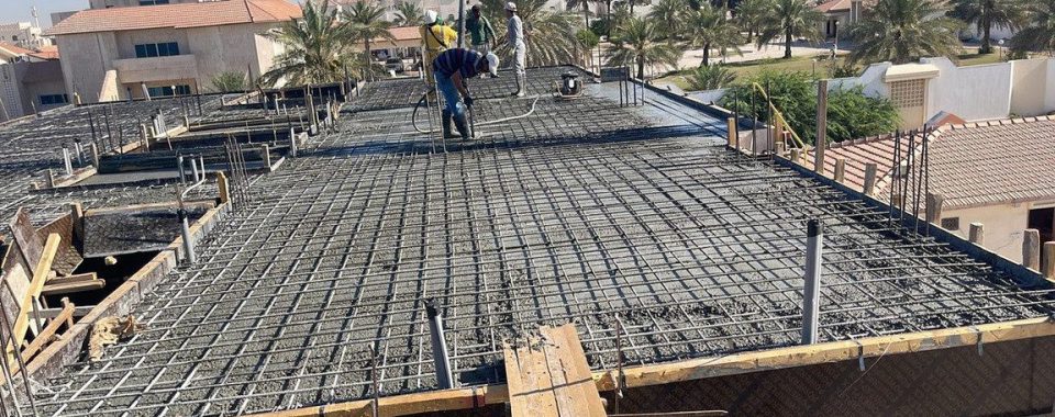 Slab reinforcement before pour on a Brouj Doha villa site in Qatar