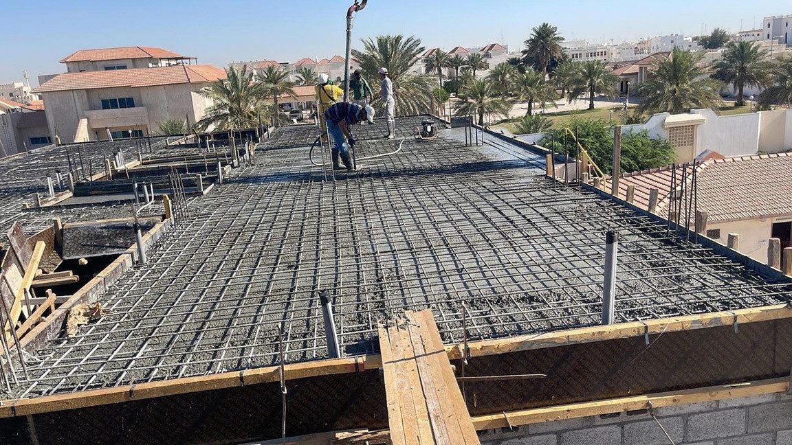 Slab reinforcement before pour on a Brouj Doha villa site in Qatar