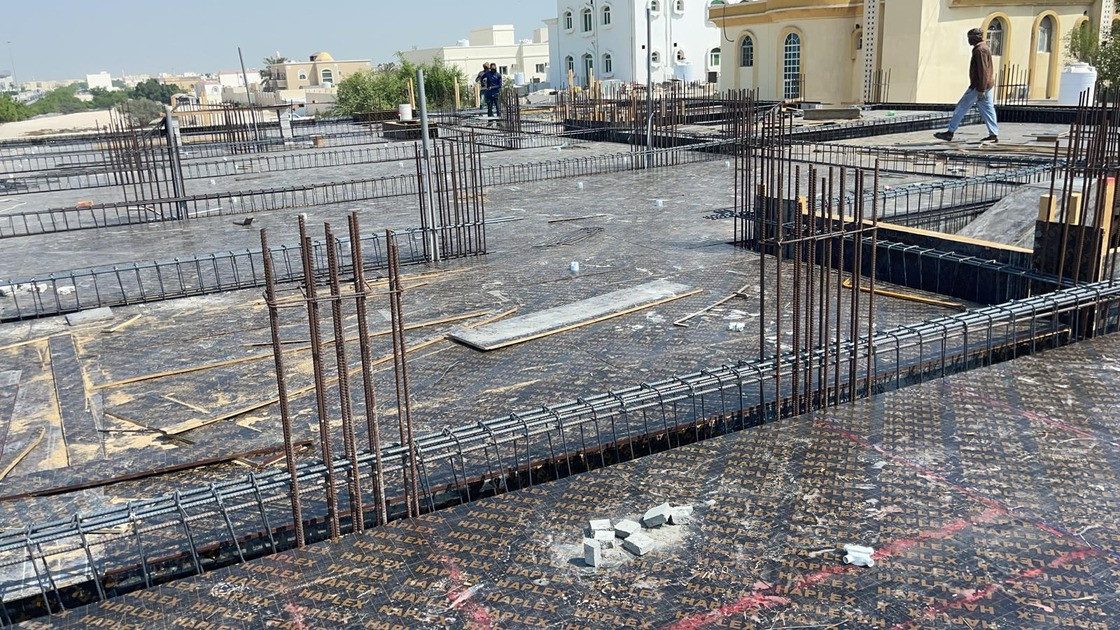 Foundation reinforcement and formwork on a Brouj Doha general contracting project